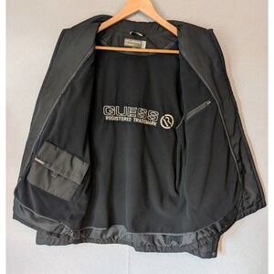 Vintage Guess Black Jacket Removeable Fleece Lining Guess Logo Size Medium Men's